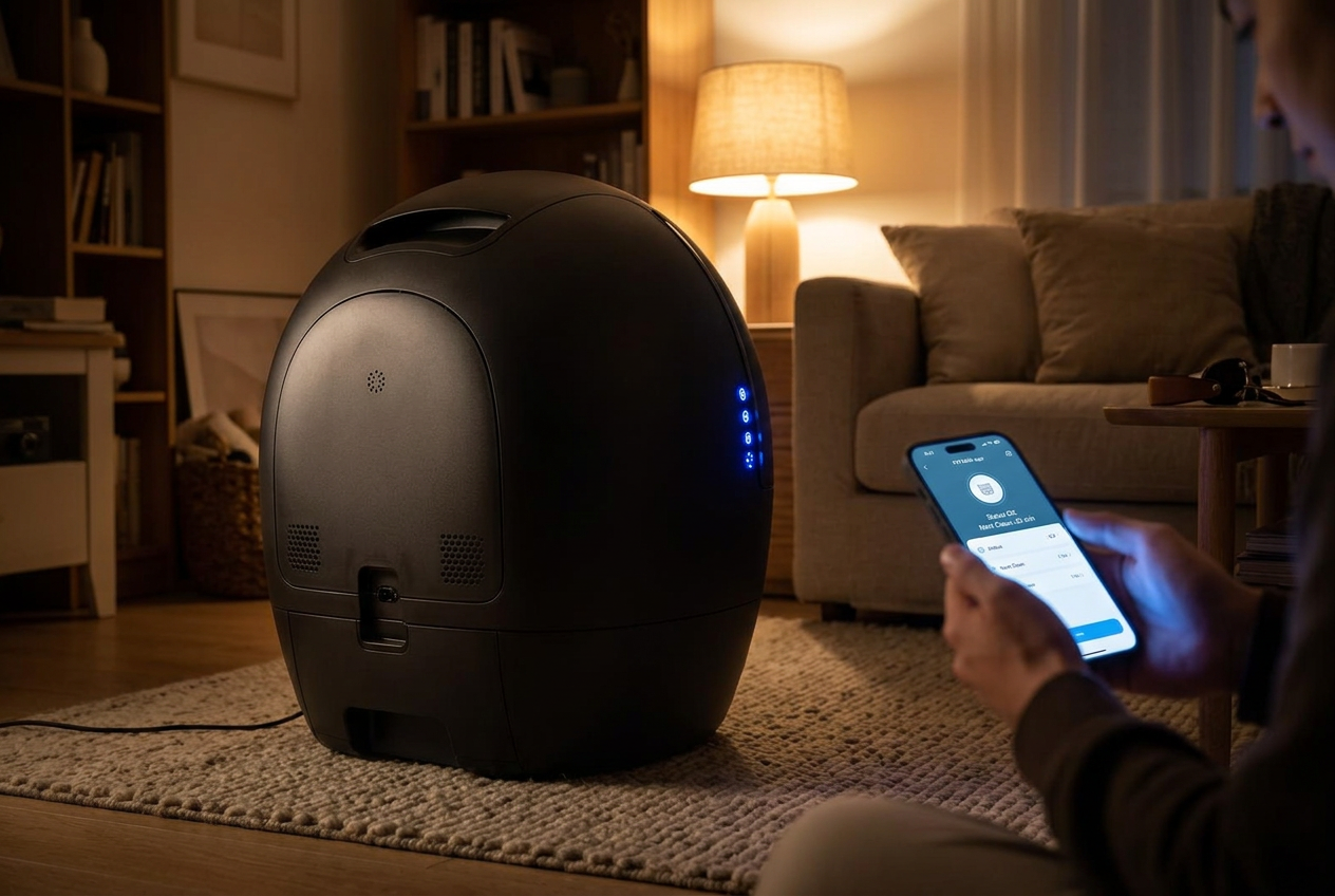 Petadia Litière Automatique pour Chat – Bac Intelligent Connecté Noir