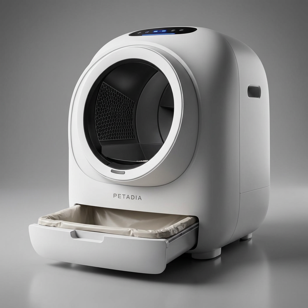 Petadia Litière Automatique Autonettoyante pour Chat – Bac Connecté Blanc